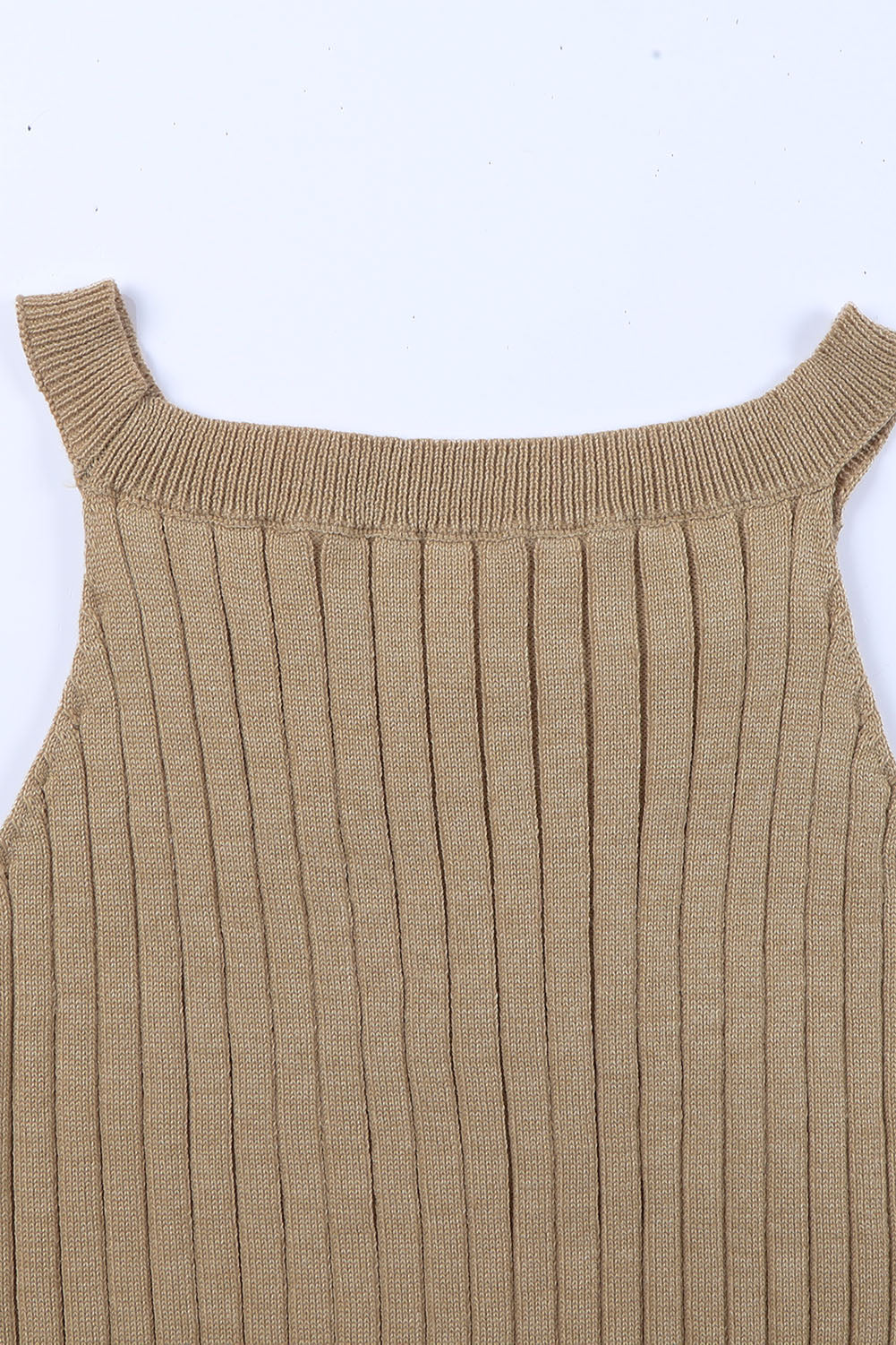 Brown Ribbed Knit Sleeveless Crop Top