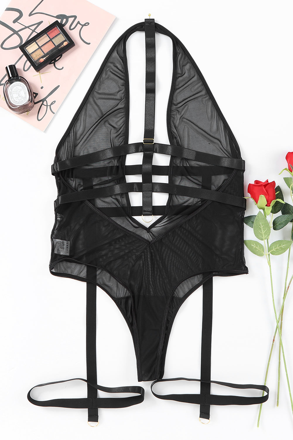 Black Sheer Mesh Strappy Plus Size Teddy Lingerie