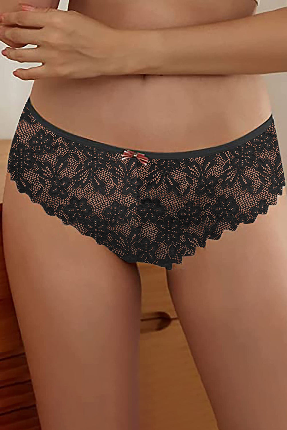 Black Strappy Crisscross Floret Lace Pantie