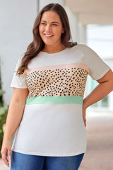 White Leopard Color Block Plus Size T Shirt