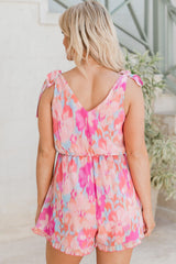 Multicolor Wrap V Neck Tie Shoulder Abstract Print Sleeveless Romper