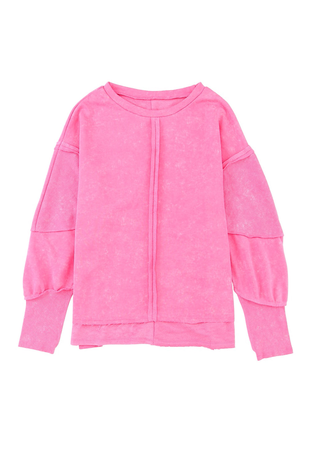 Rose Exposed Seamed High Low Raw Edge Sweatshirt