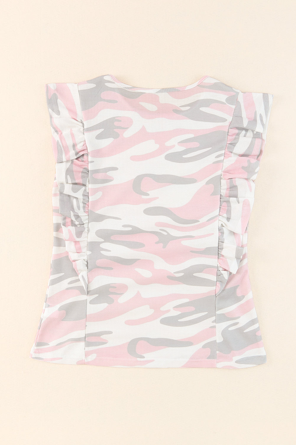 White Camo Print Ruffle Trim Tank Top