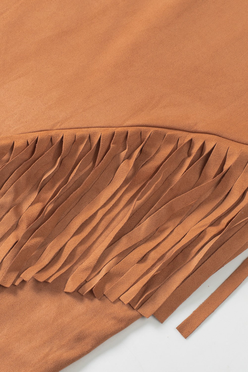 Brown Fringe Asymmetric Wrap Suede Midi Skirt