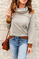 Gray Patchwork Cowl Neck Long Sleeve Top