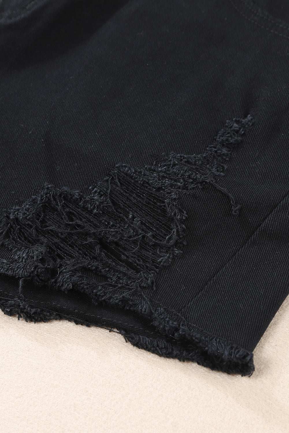Black Asymmetrical Ripped Denim Shorts