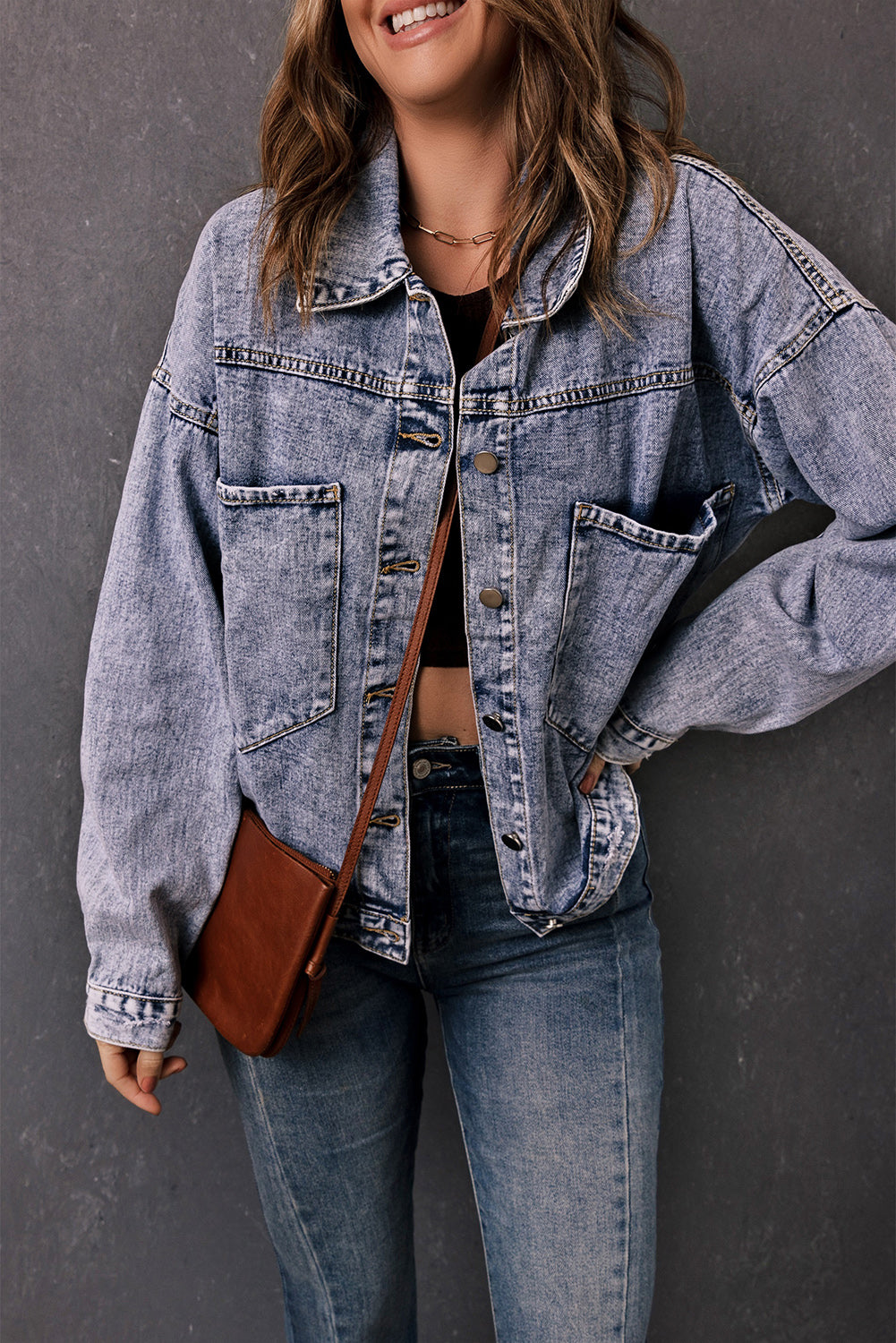 Sky Blue Buttoned Denim Jacket with Pocket