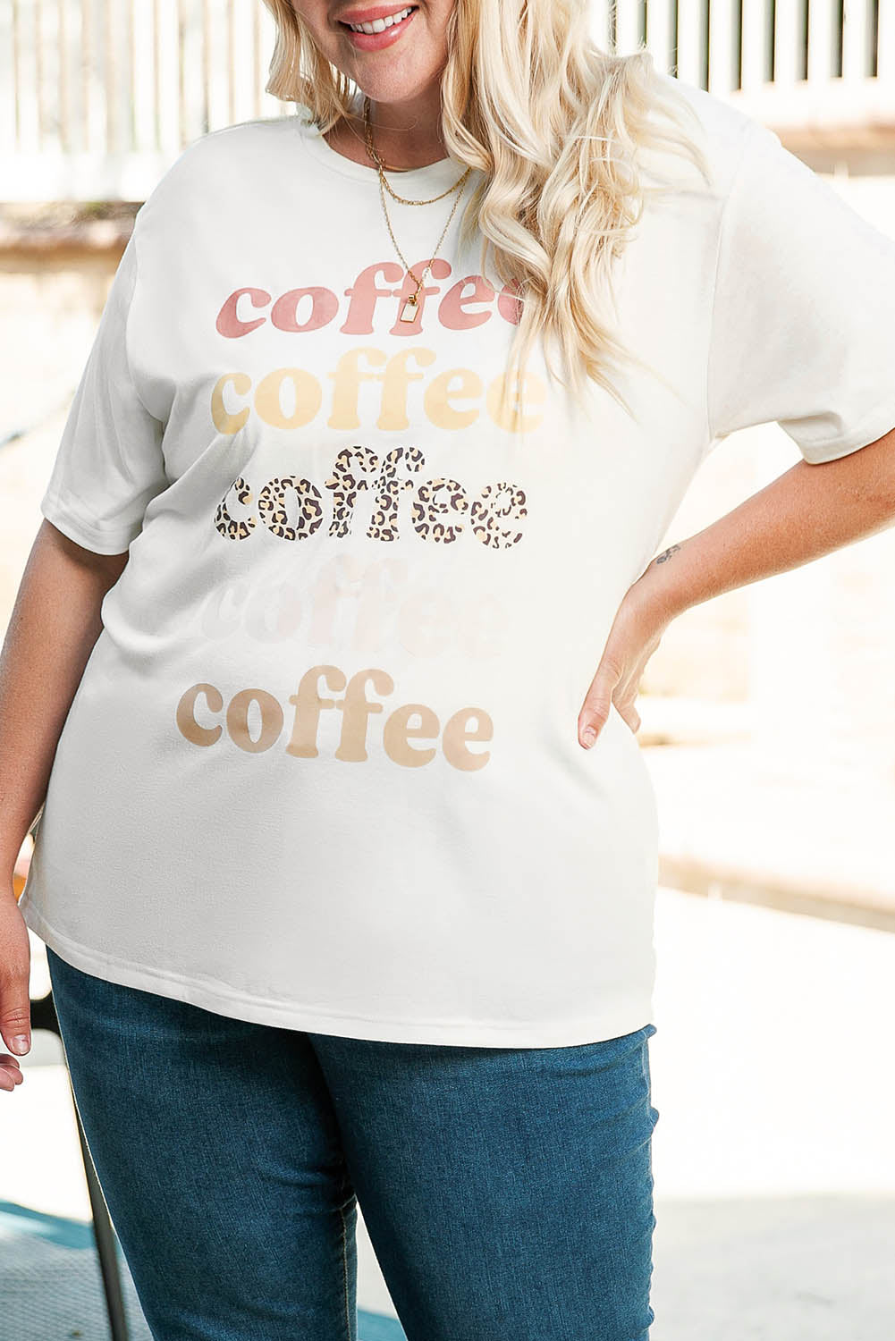 Beige Coffee Letter Print Vintage Plus Size T-shirts