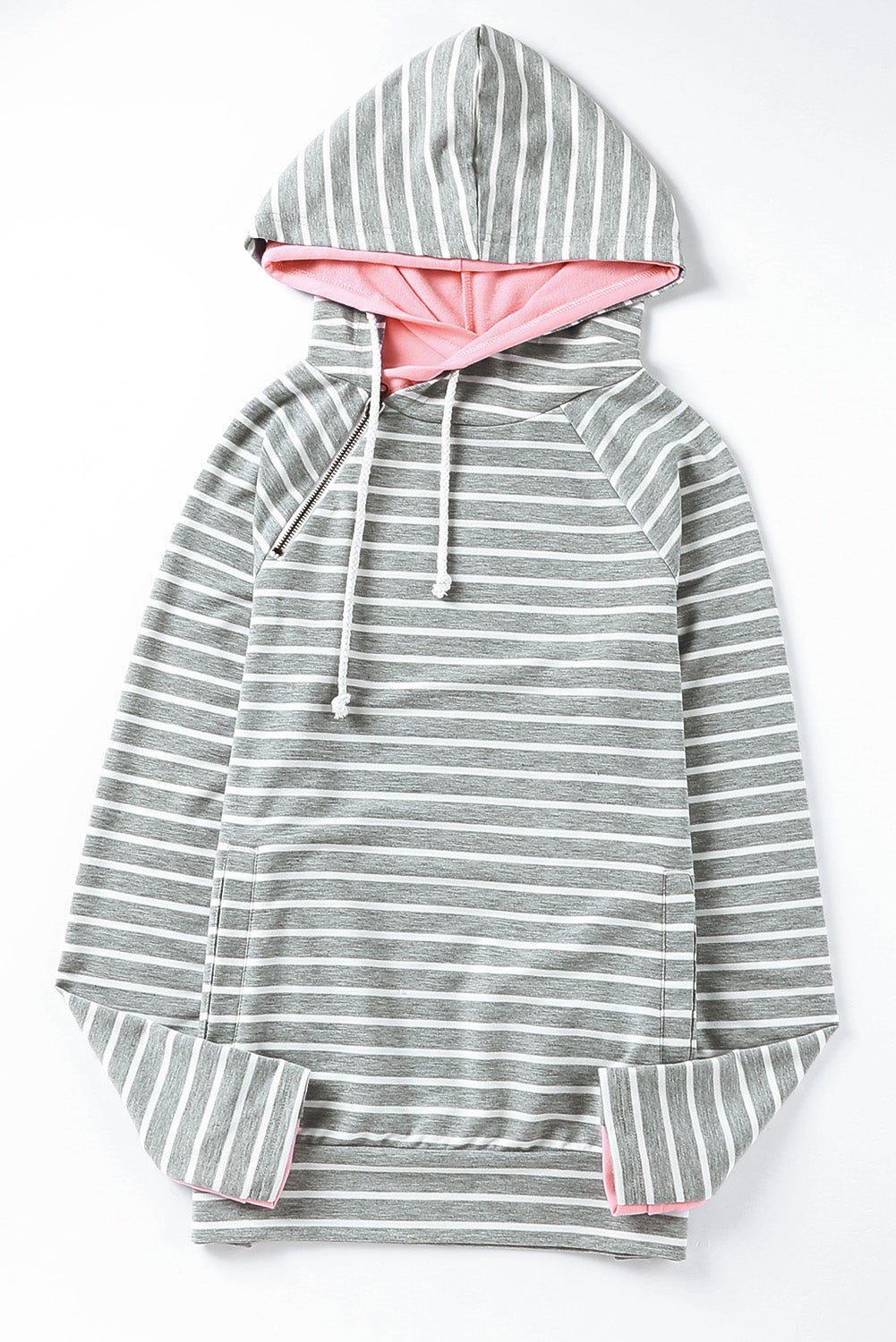 Striped Cowl Neck Hoodie with Pocket