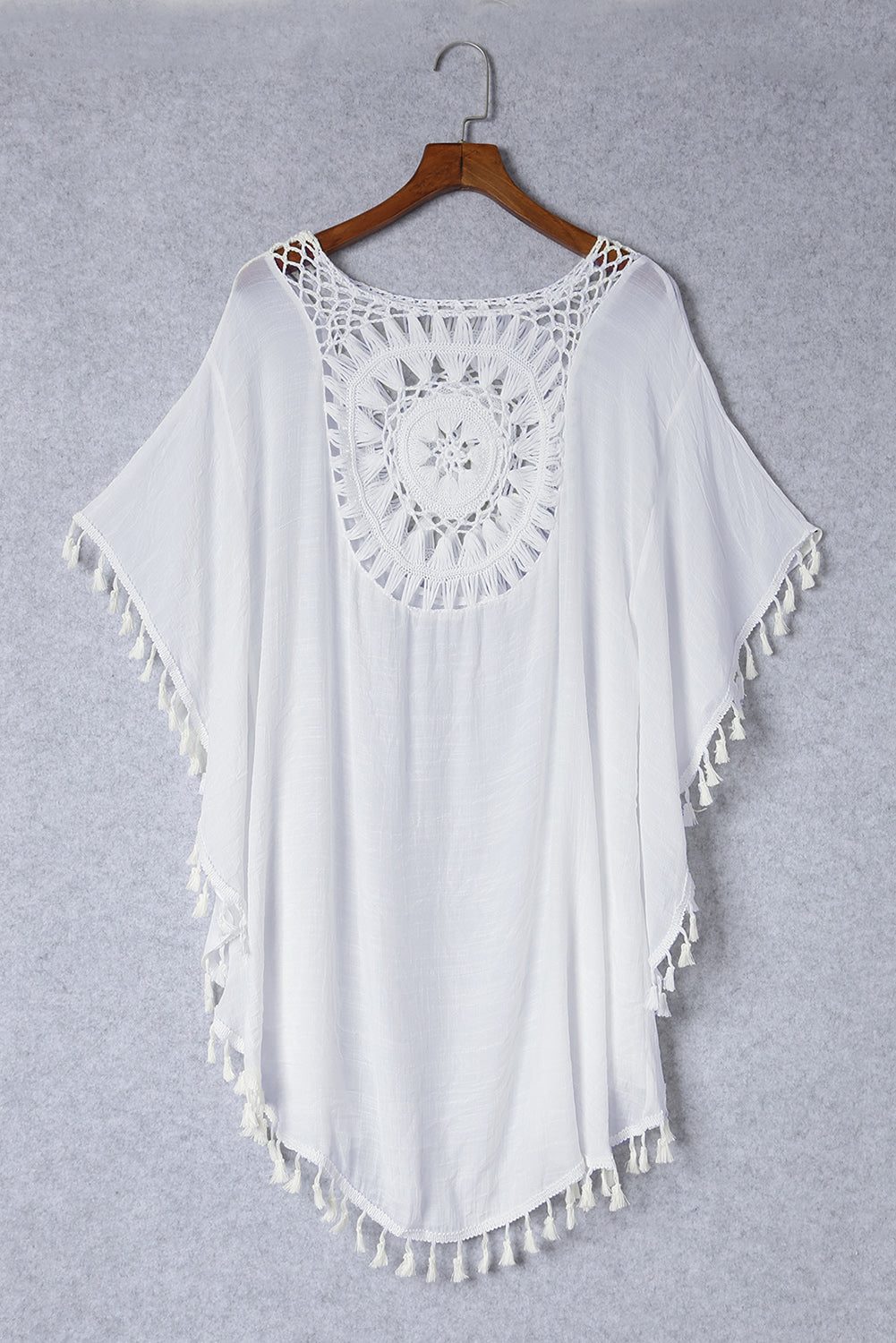 White Boho Crochet Tasseled Oversized Beach Cover Up