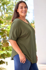 Green Plus Size Hollow-out Back Slouchy Tee