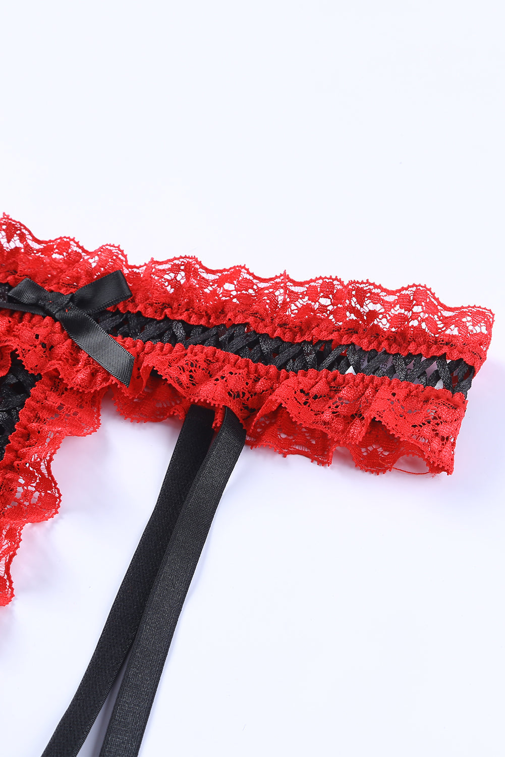 Red Sheer Lace Contrast Black Trim Lingerie Set