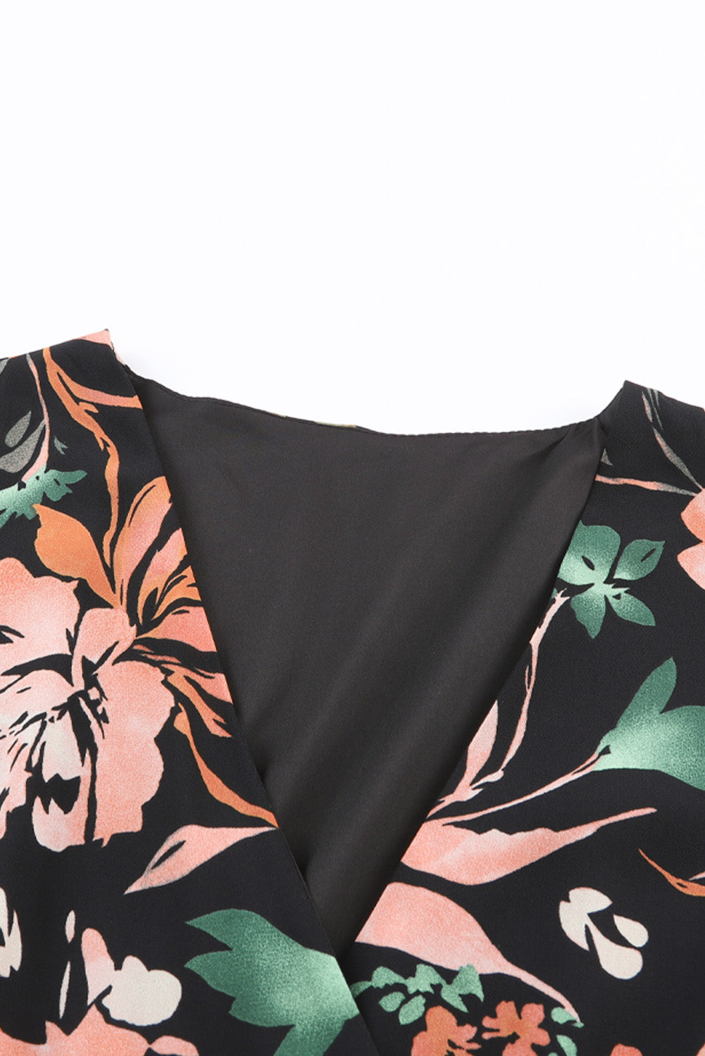 Black Floral Print Knotted Wrapped V Neck Maxi Dress