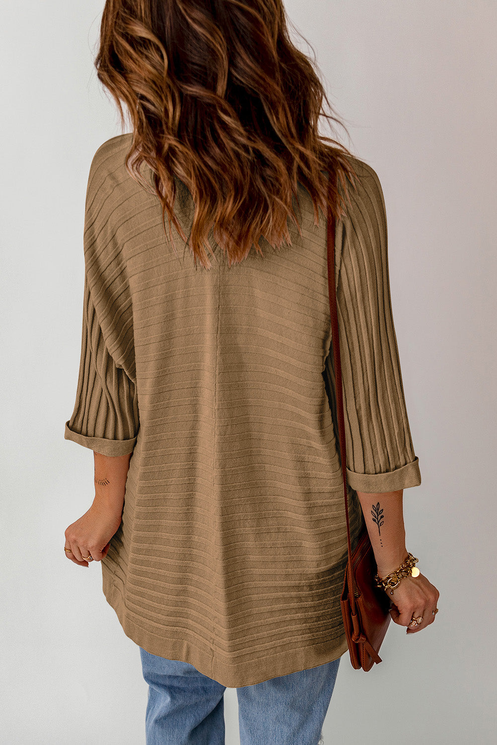 Red Ribbed Open Front Knit Cardigan