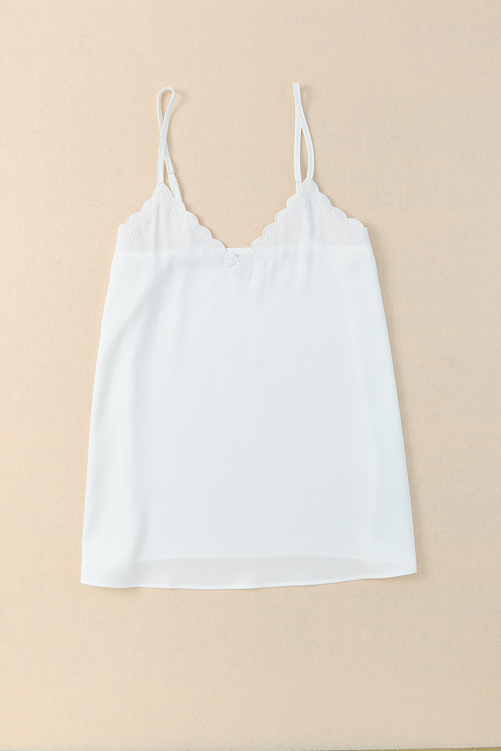 White Scalloped V Neck Embroidered Camisole Top