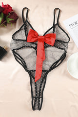 Black Bow Knot Polka Dot See-through Teddy Lingerie