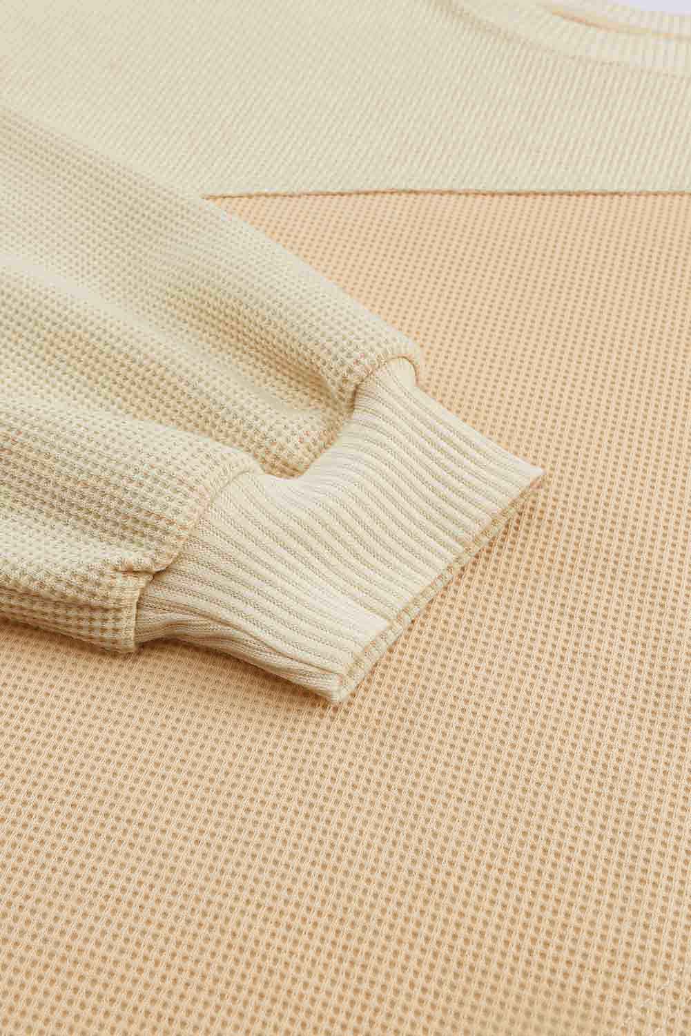 Khaki Irregular Colorblock Patchwork Pullover Sweatshirt