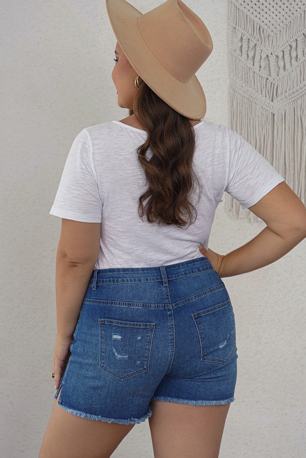 Sky Blue Distressed High Waist Plus Size Denim Shorts