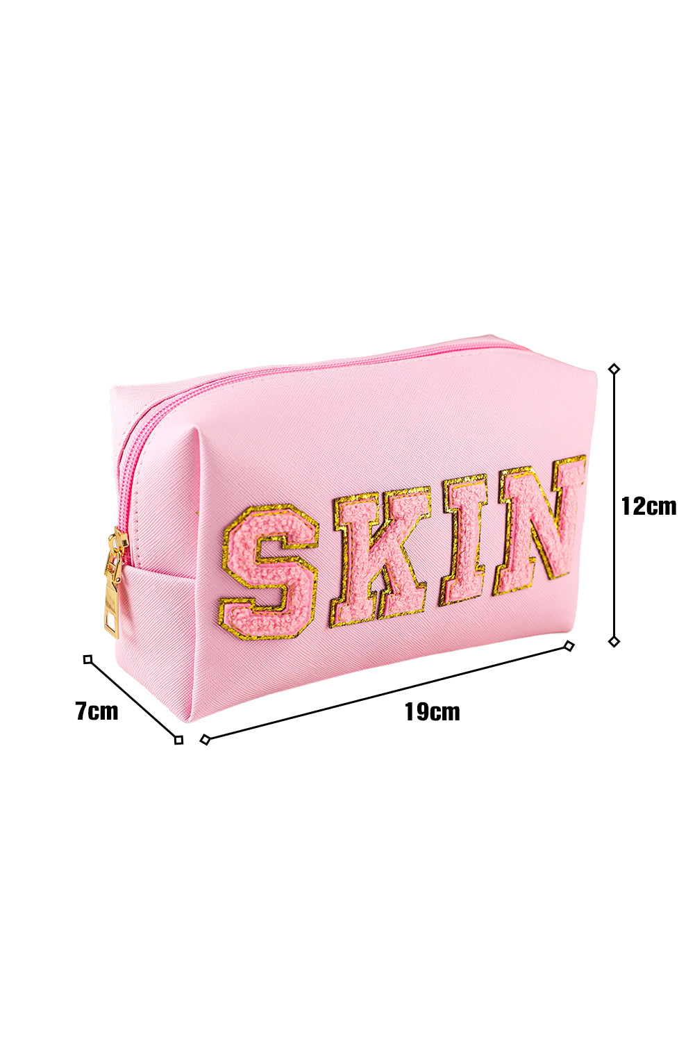 Pink SKIN Embroidered Patch Zipped Cosmetic Bag 19*7*12cm