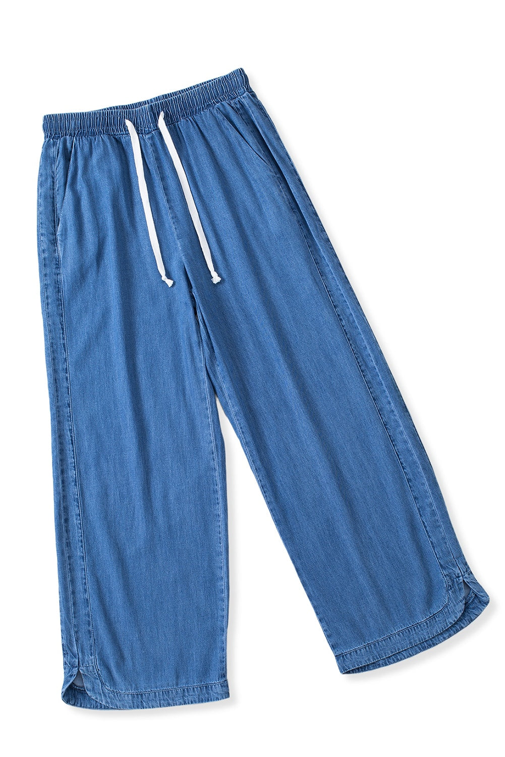 Sky Blue Wide Leg Drawstring Waist Loose Pants