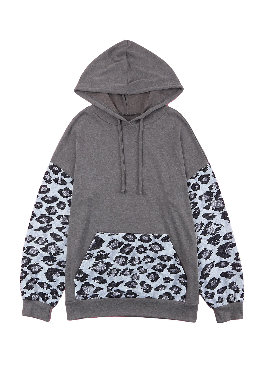 Leopard Patchwork Hooded Sweatshirt with Kangaroo Pocket