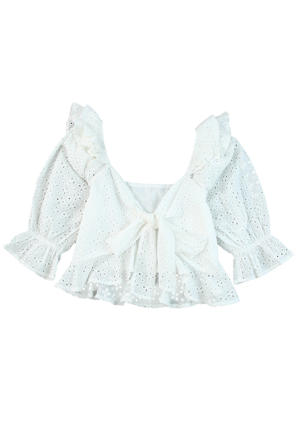 White Ruffle Puff Sleeve Crop Top