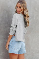 Gray Waffle Knit Side Split Buttoned Henley Top