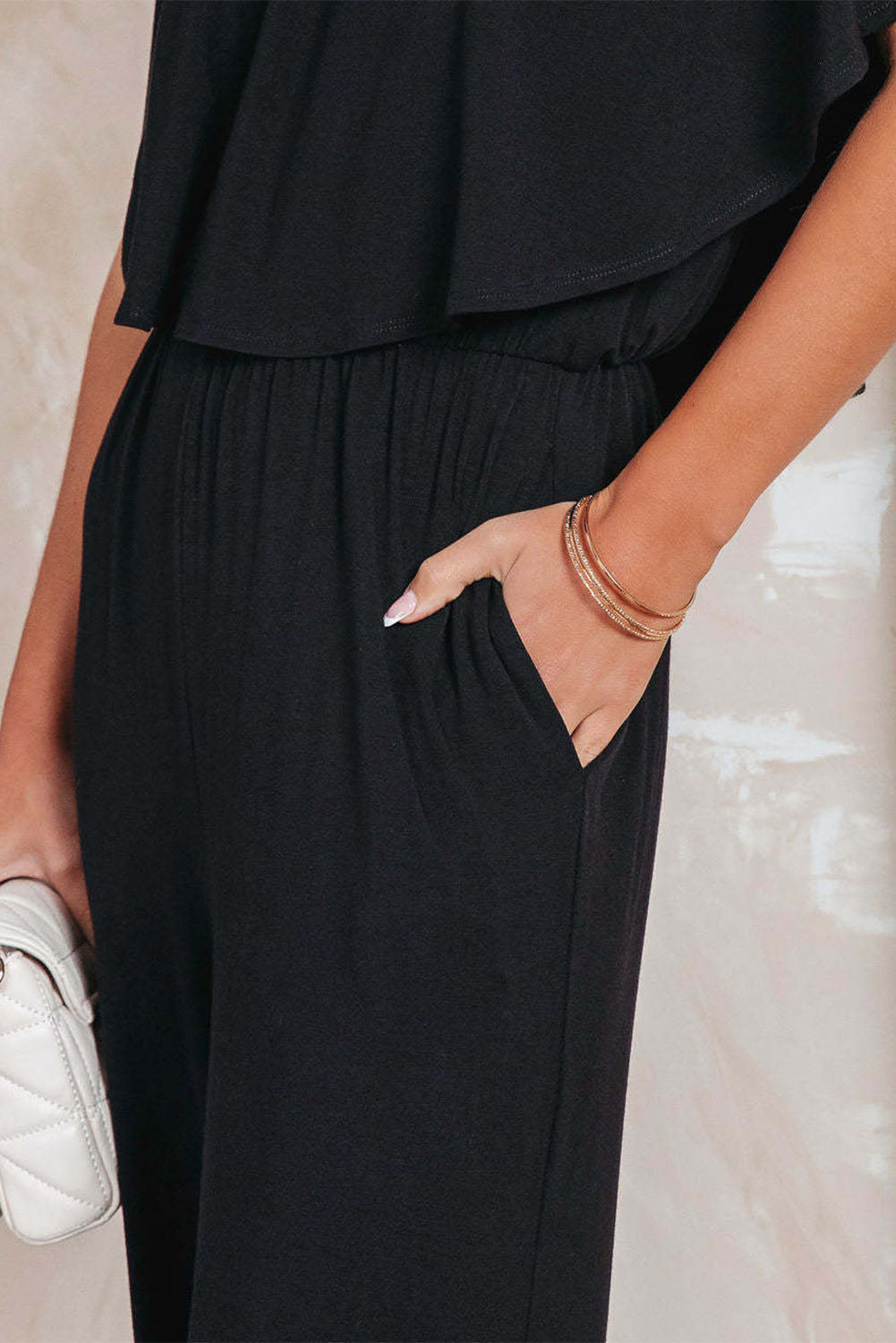 Gray Solid Color Off Shoulder Wide Leg Jumpsuit