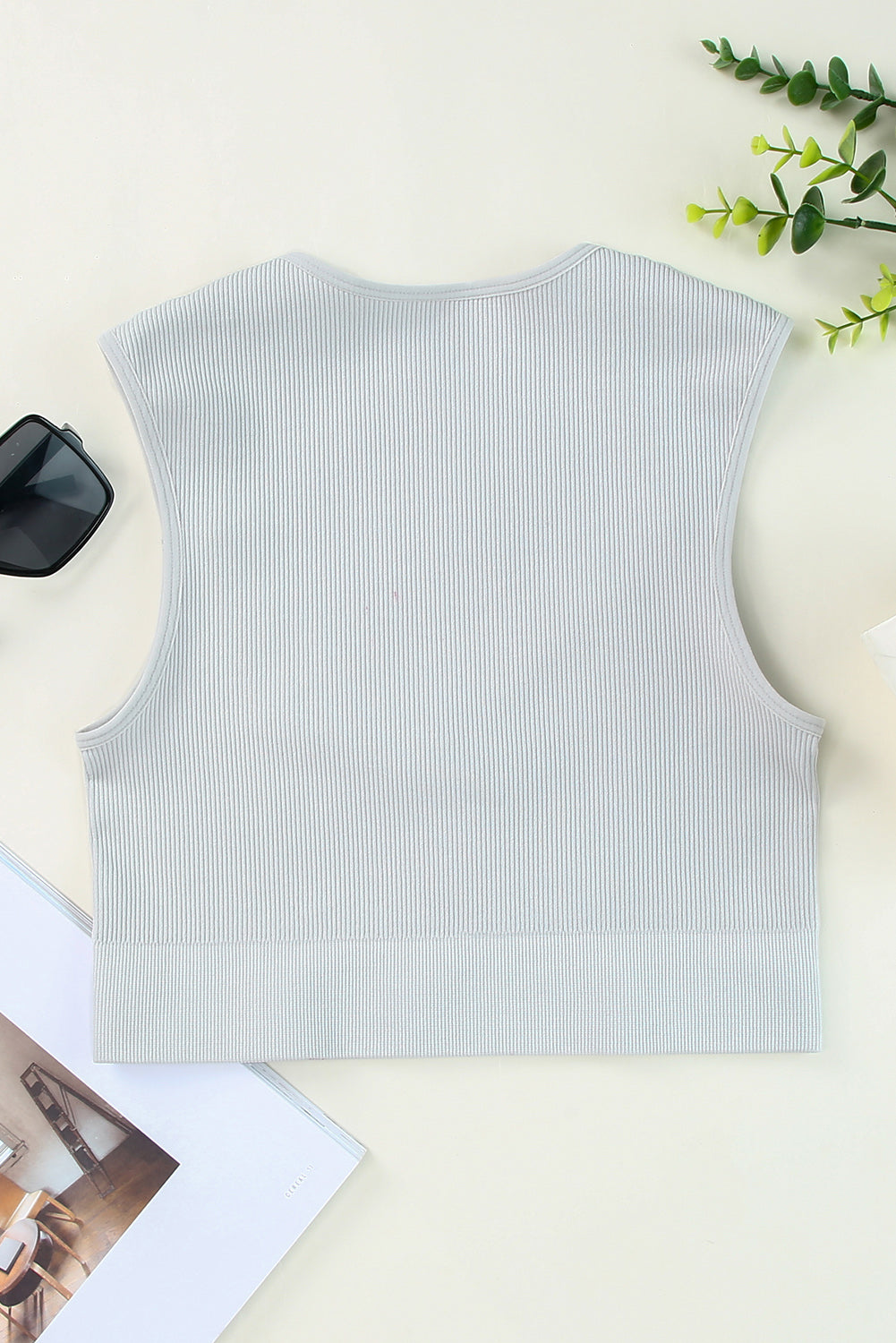 Gray Joint Straps Sleeveless Ribbed Gym Top