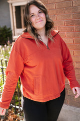 Orange O-ring Zipper Pocketed Plus Size Sweatshirt