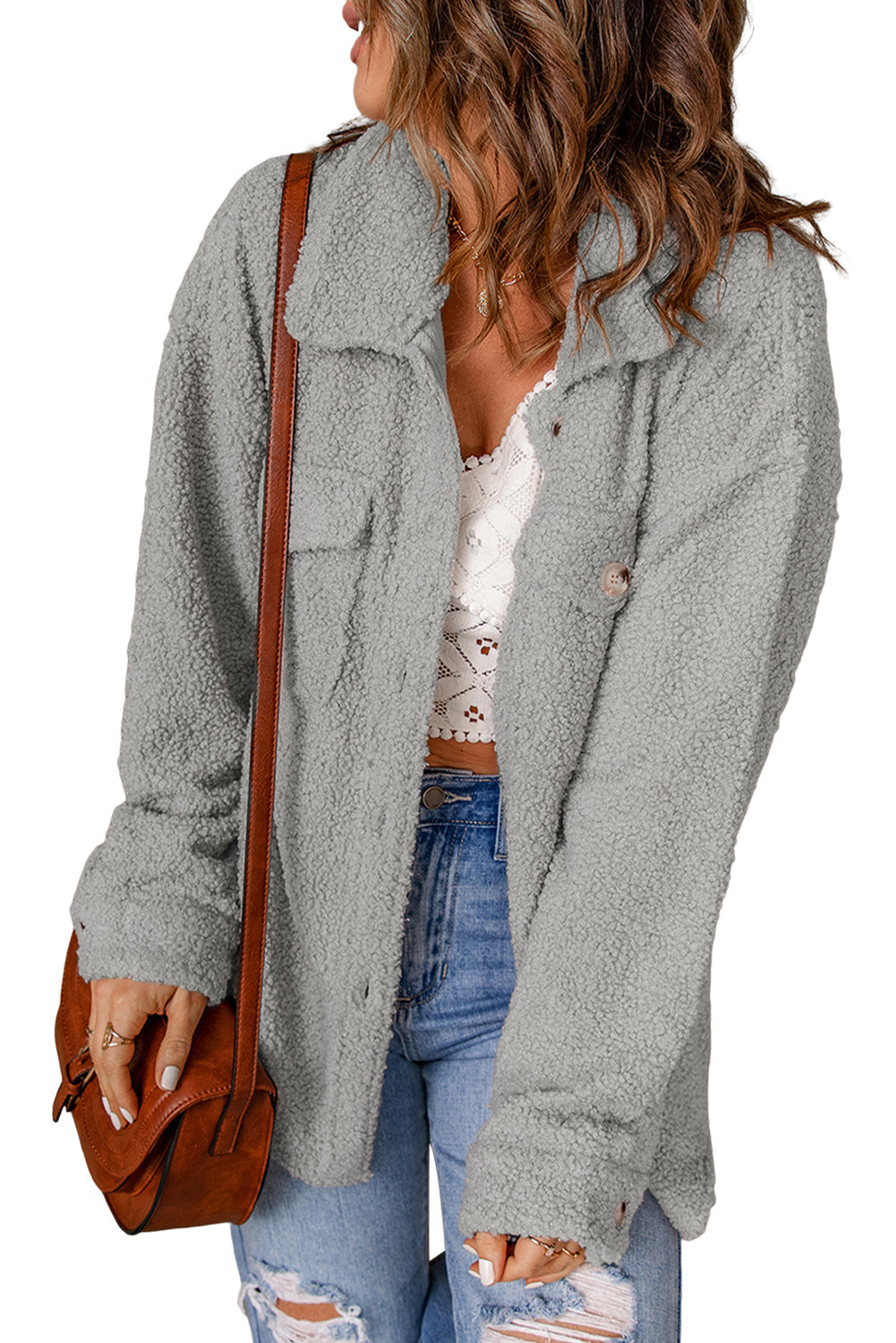 Brown Flap Pockets Button Front Jacket