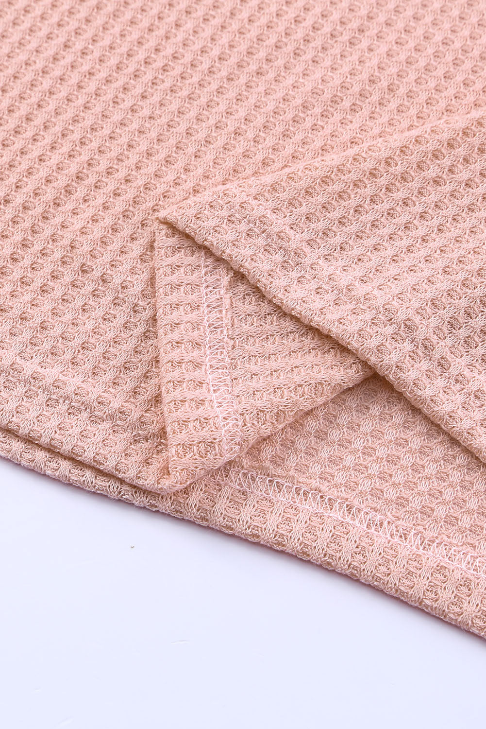 Pink Wide High Straight Neck Waffle Knit Top