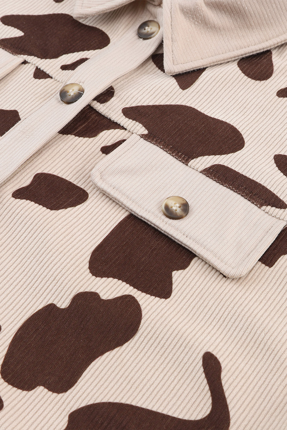 Khaki Cow Spots Printed Corduroy Shacket