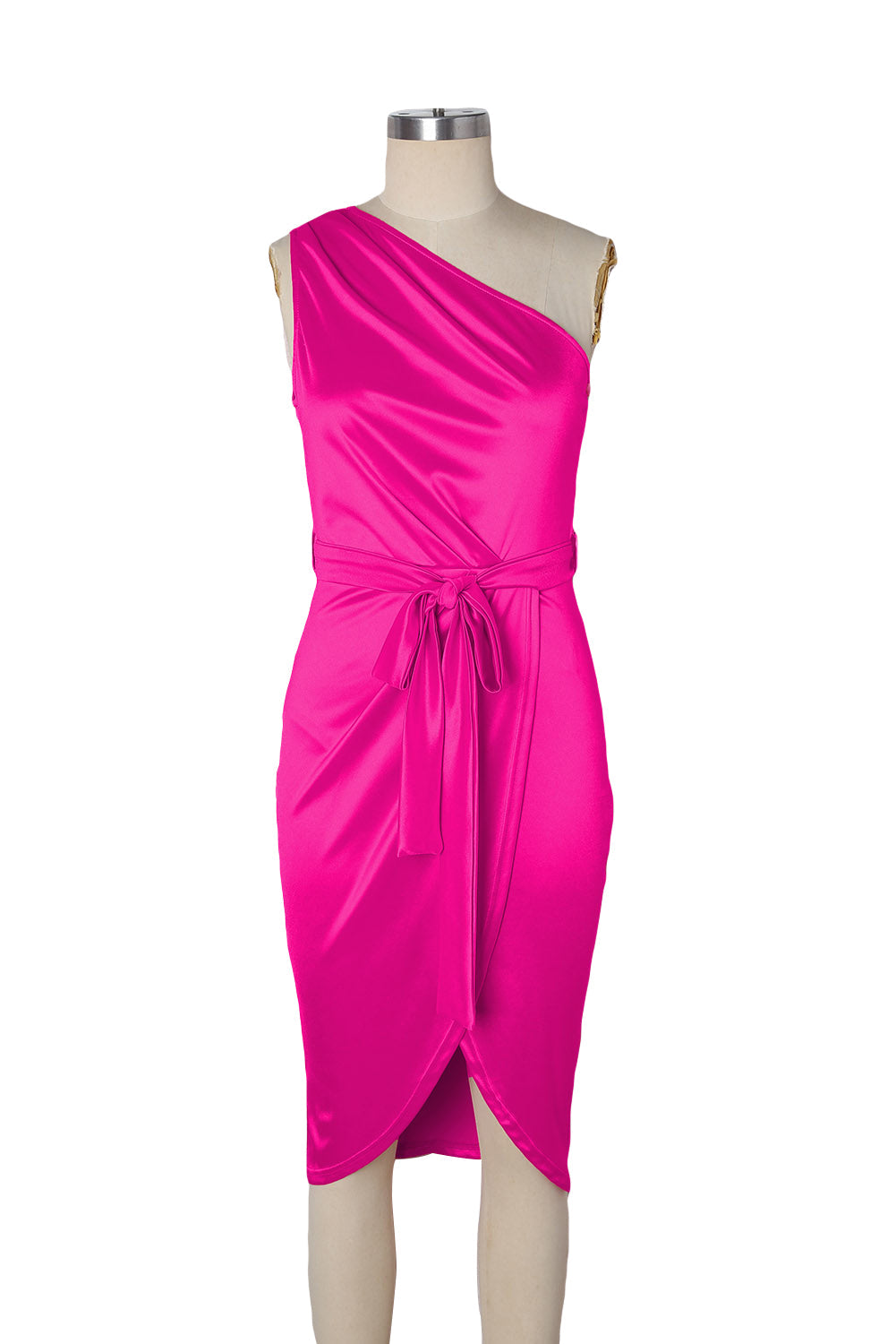 Rose Tie Waist One Shoulder Tulip Wrap Dress