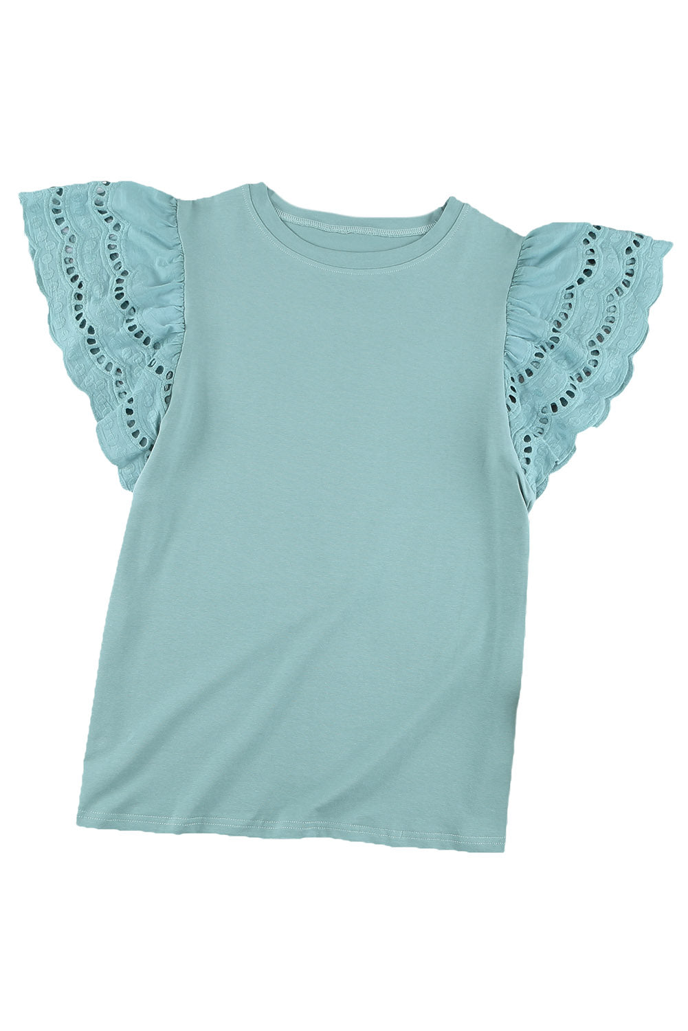 Purple Hollow Out Ruffle Sleeve T-shirt