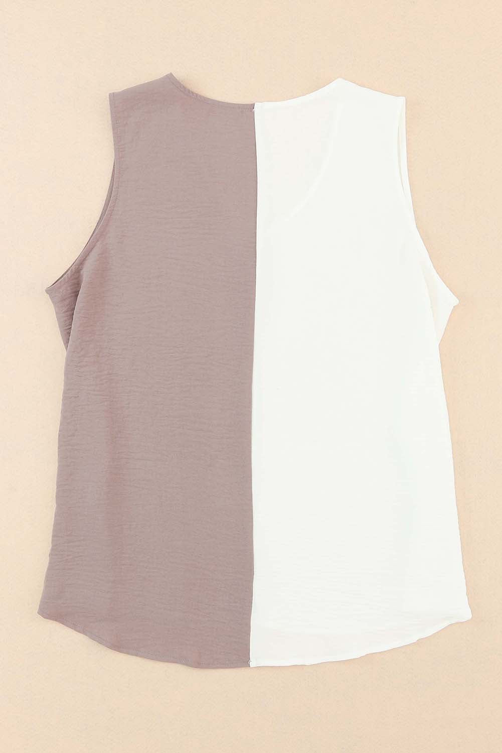 White Plus Size Colorblock V Neck Tank Top