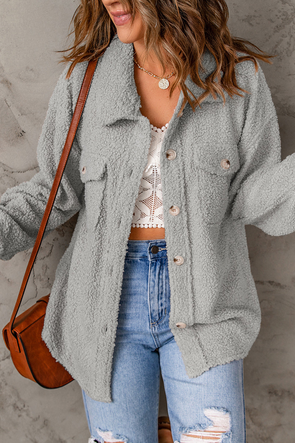 Brown Flap Pockets Button Front Jacket