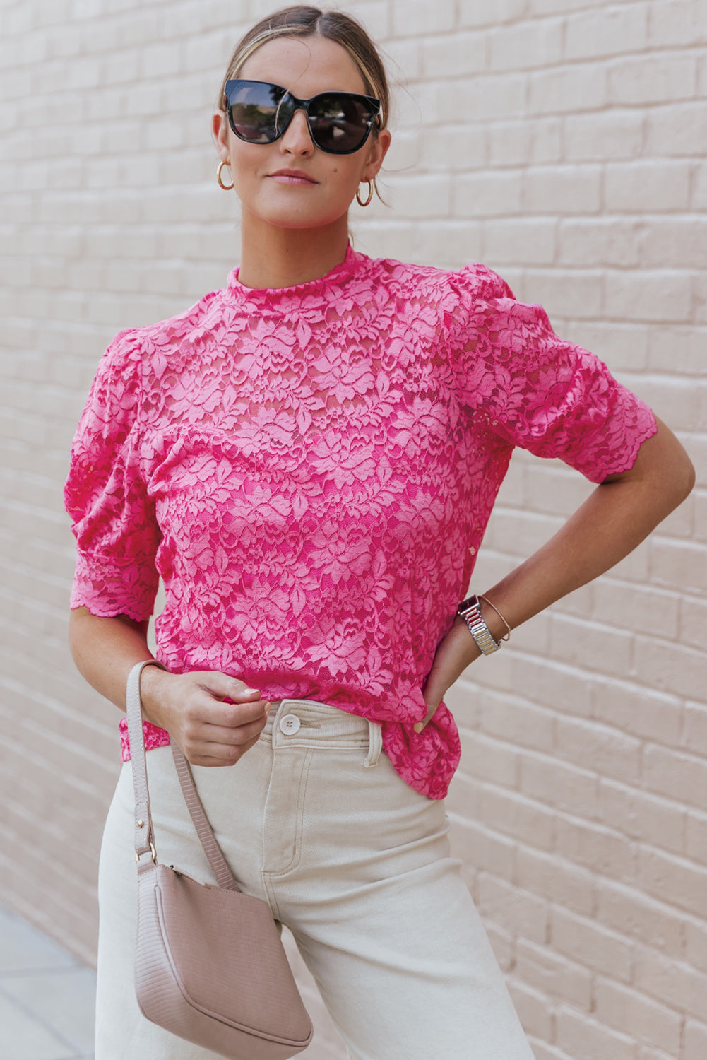 Black High Neck Lace Short Sleeve Top