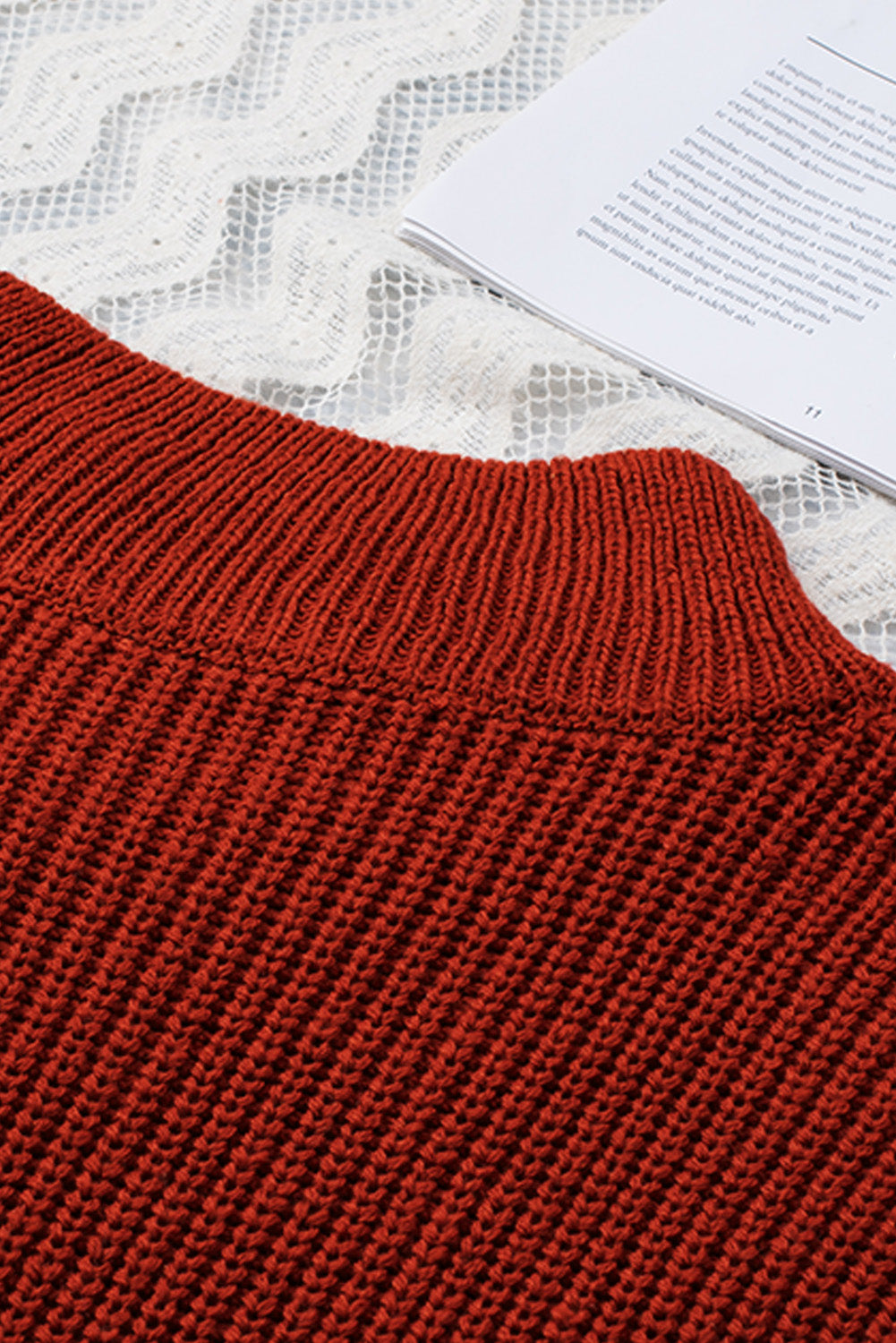 Red Zipped Turtleneck Drop Shoulder Knit Sweater