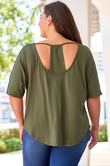 Green Plus Size Hollow-out Back Slouchy Tee