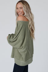 Green Exposed Seam Patchwork Dolman Sleeve Top