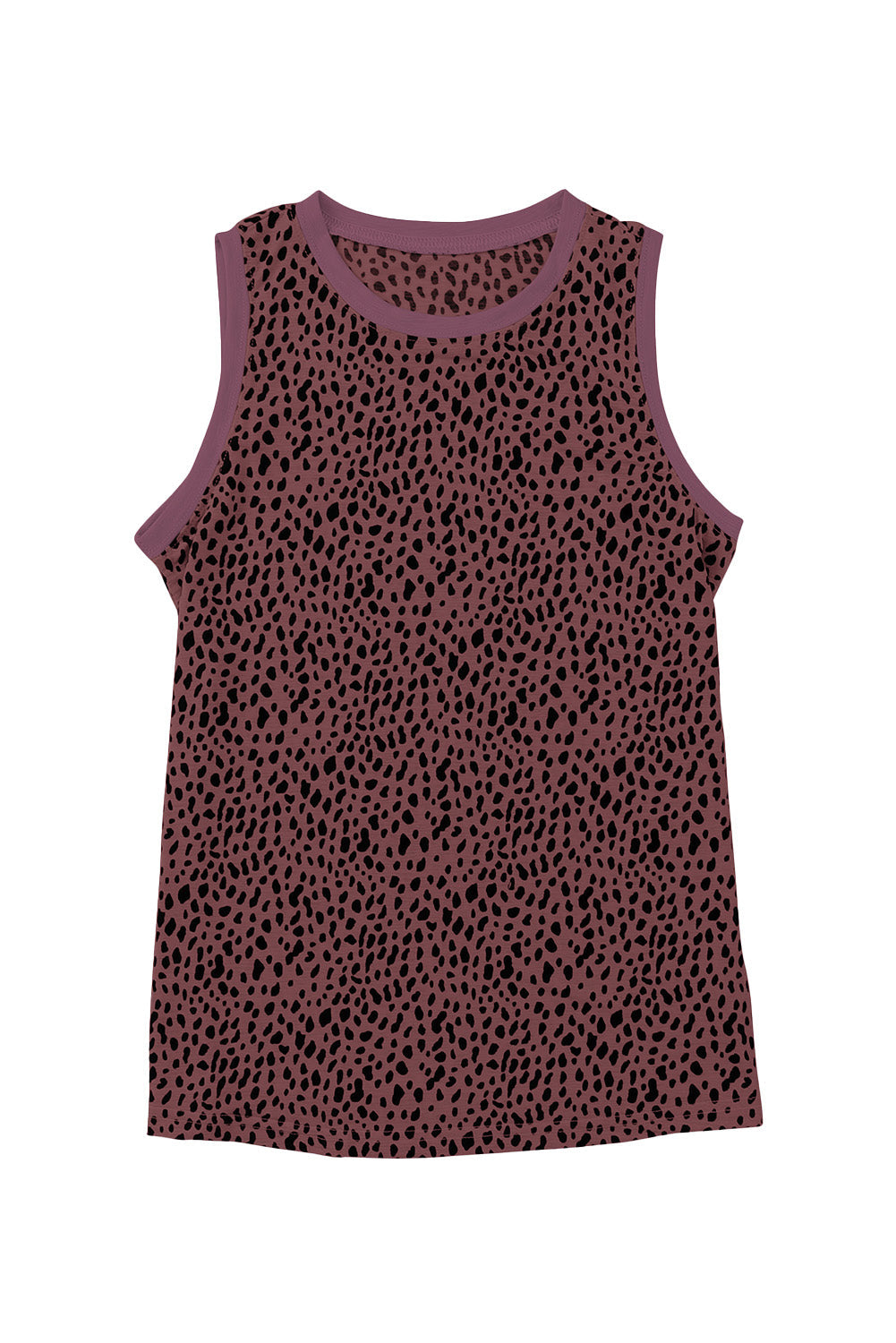 Pink Leopard Print Round Neck Tank Top