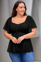 Black Plus Size Ruched Front Babydoll Top