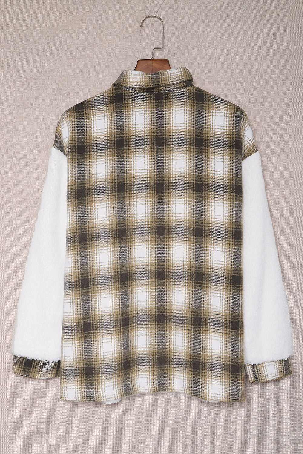 Gray Plaid Patchwork Buttoned Pocket Sherpa Jacket