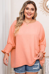 Pink Plus Size Shirred Cuffs Shift Loose Top