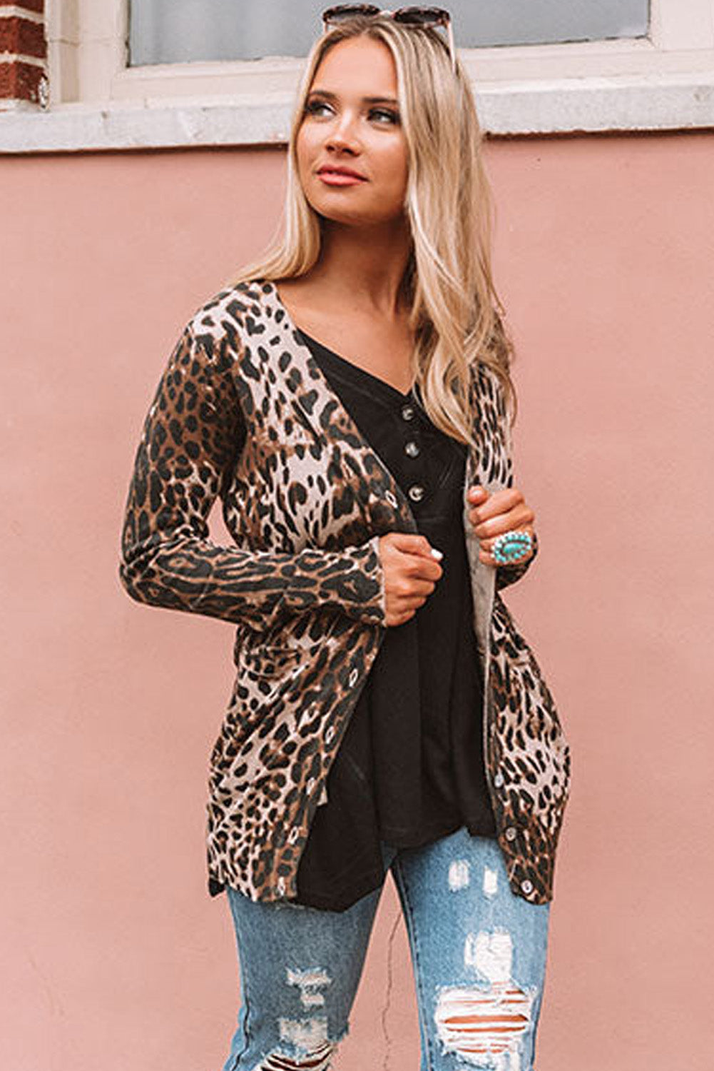 Leopard Long Sleeve Buttoned Front Cardigan
