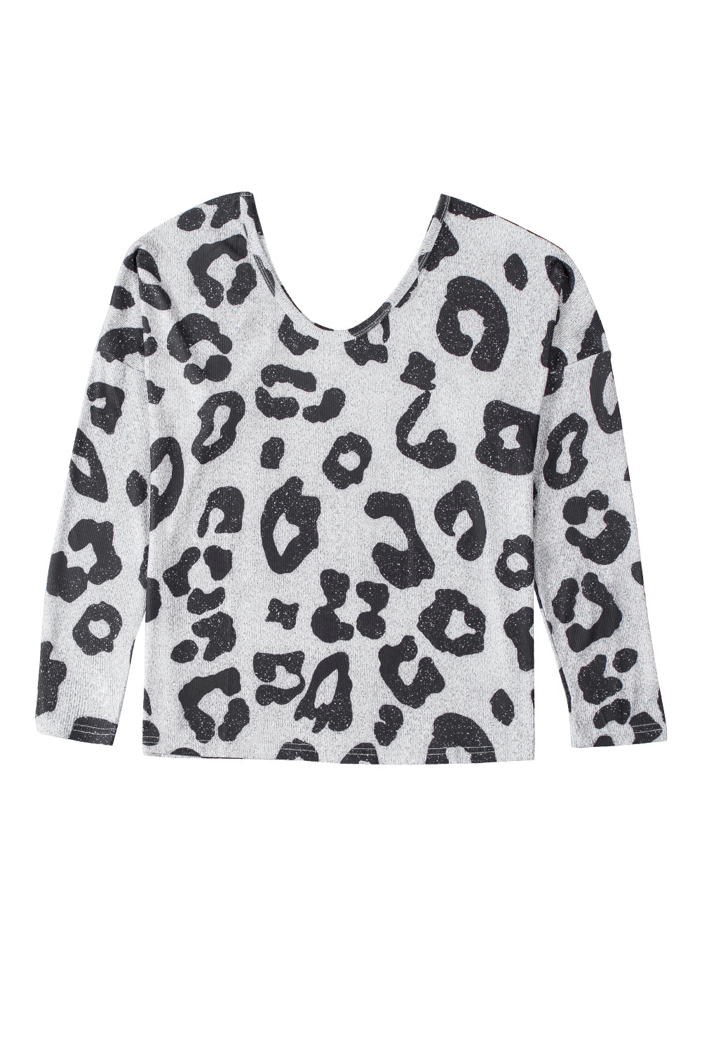 Gray Leopard Print Loose Fit Long Sleeve Top