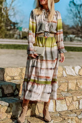 Multicolor Lace Up Tie-dye Print Long Shirt Dress