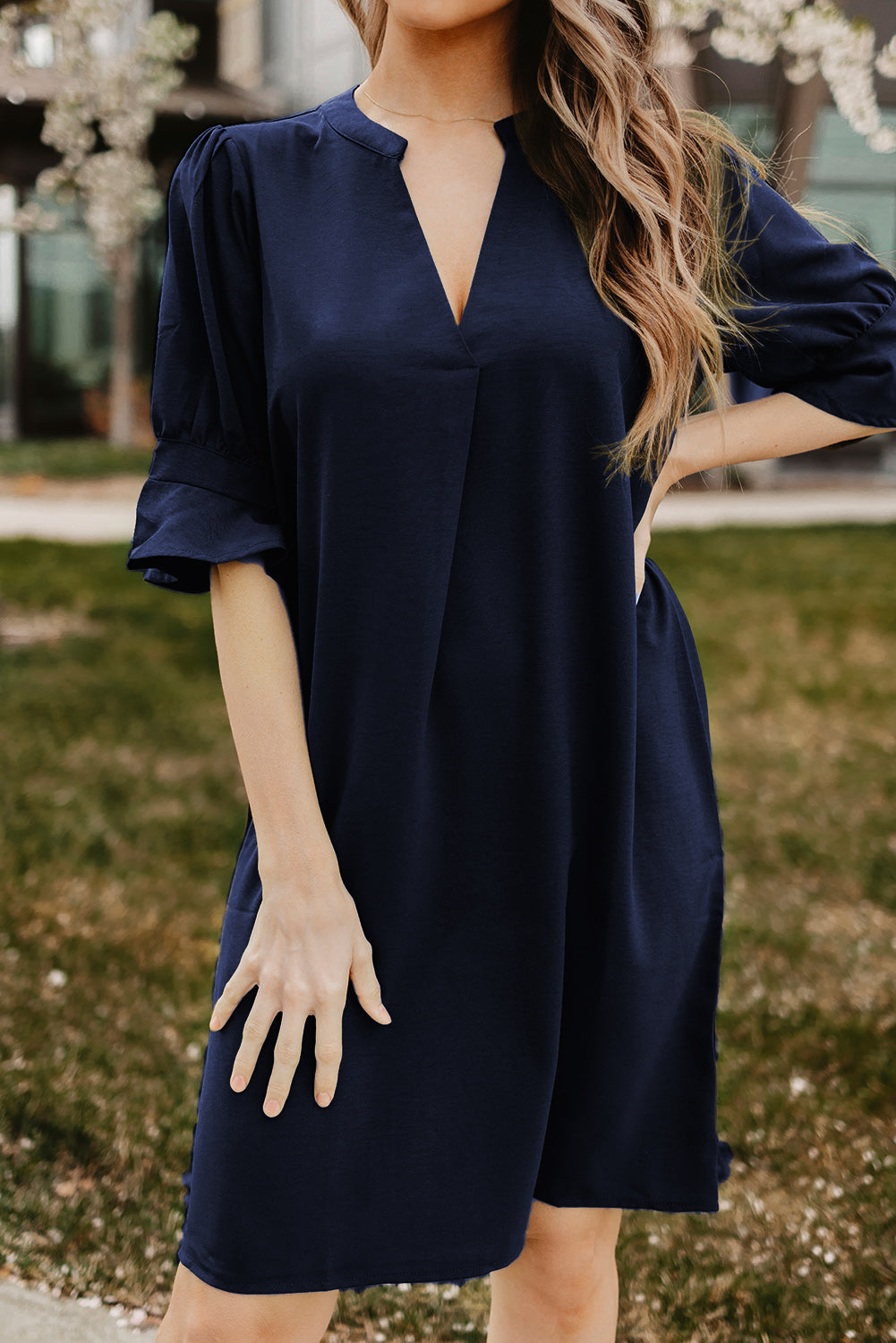 Black Ruffled Sleeve Shift Dress