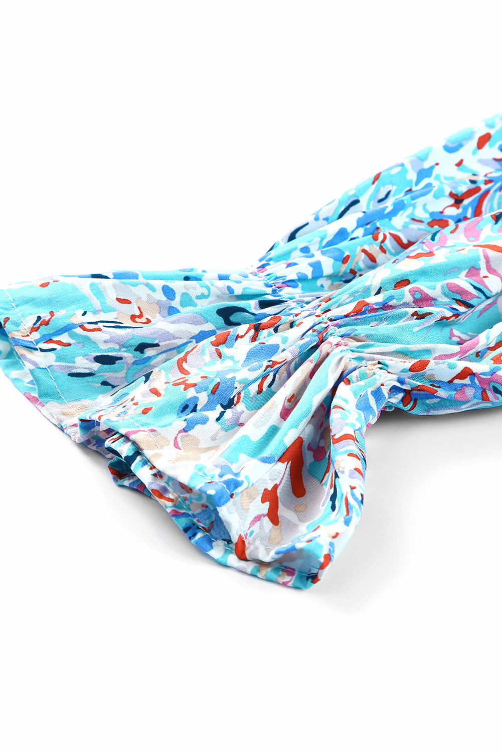 Sky Blue Ruffled Square Neck Floral Dress